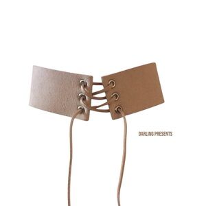 Vegan Suede Lace Up Choker Women Color Beige